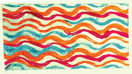 Abstract painting featuring wavy lines in orange, pink, and blue on a light background texture design