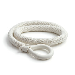 Soft white towel strap with loop closure coiled neatly  