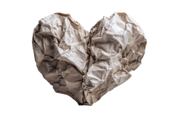 Crumpled paper heart shapes symbolizing heartbreak PNG with a transparent background


