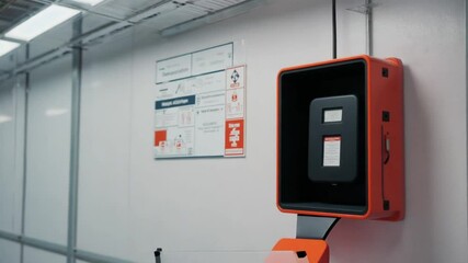 Defibrillator in a building. AED.