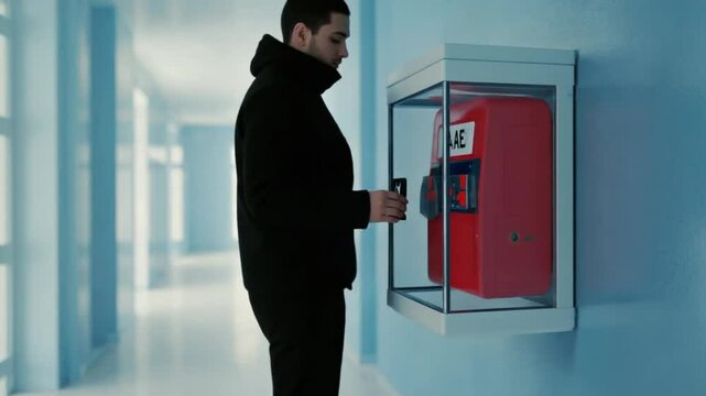 Defibrillator in a building. AED.