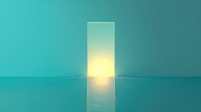 gradient blank background, cian to light blue, 3d english letter at the bottom, reflection, minimal 