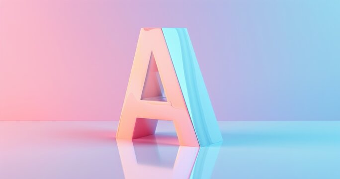 gradient blank background, cian to light blue, 3d english letter at the bottom, reflection, minimal 