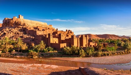 ait ben haddou fortified hill town village kasbah built in earthen clay near ouarzazate in the sub saharan desert morocco