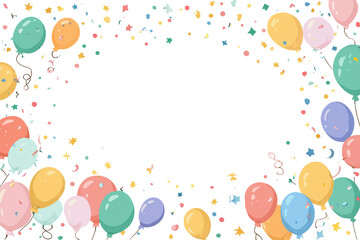Colorful festive balloon border with confetti PNG with a transparent background

