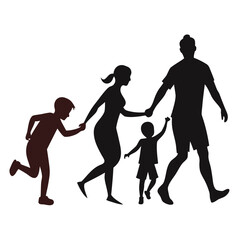 Outdoor Family Fun Silhouette – Couple Playing with Kids in Joyful Scene on Clean White Background Vector

