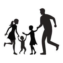Happy Family Silhouette – Couple and Children Playing Together in Minimal Vector Style for Prints and Apparel

