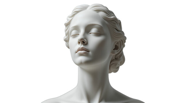 Photograph of White Marble Bust of Serene Woman with Closed Eyes – Isolated PNG