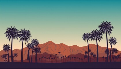 palm trees and desert mountain panorama in palm springs coachella valley landscape california