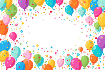 Colorful festive balloon border with confetti PNG with a transparent background

