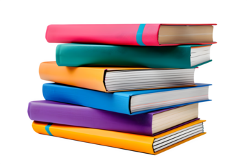 Stack of colorful books, isolated on transparent background