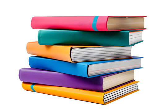 Stack of colorful books, isolated on transparent background