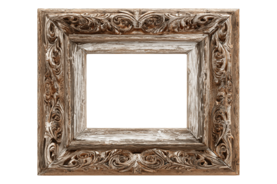 Rustic carved wooden picture frames PNG with a transparent background

