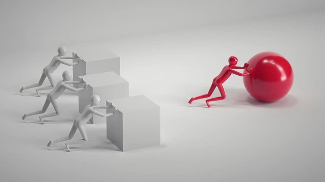 Think Differently | Smart Work vs Hard Work Concept with Red Sphere and White Cubes &ndash; 3D