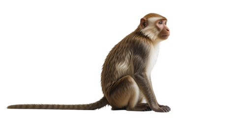 Photo of Monkey Sitting on Ground Facing Left with Body Turned Right – Isolated PNG
