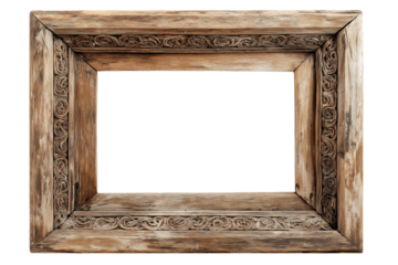 Rustic carved wooden picture frames PNG with a transparent background

