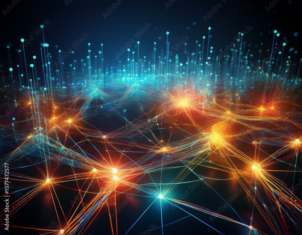 Wall mural an abstract glowing network of interwoven lines and nodes representing innovative business connectio