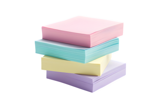 Stack of Pastel Sticky Notes, isolated on transparent background
