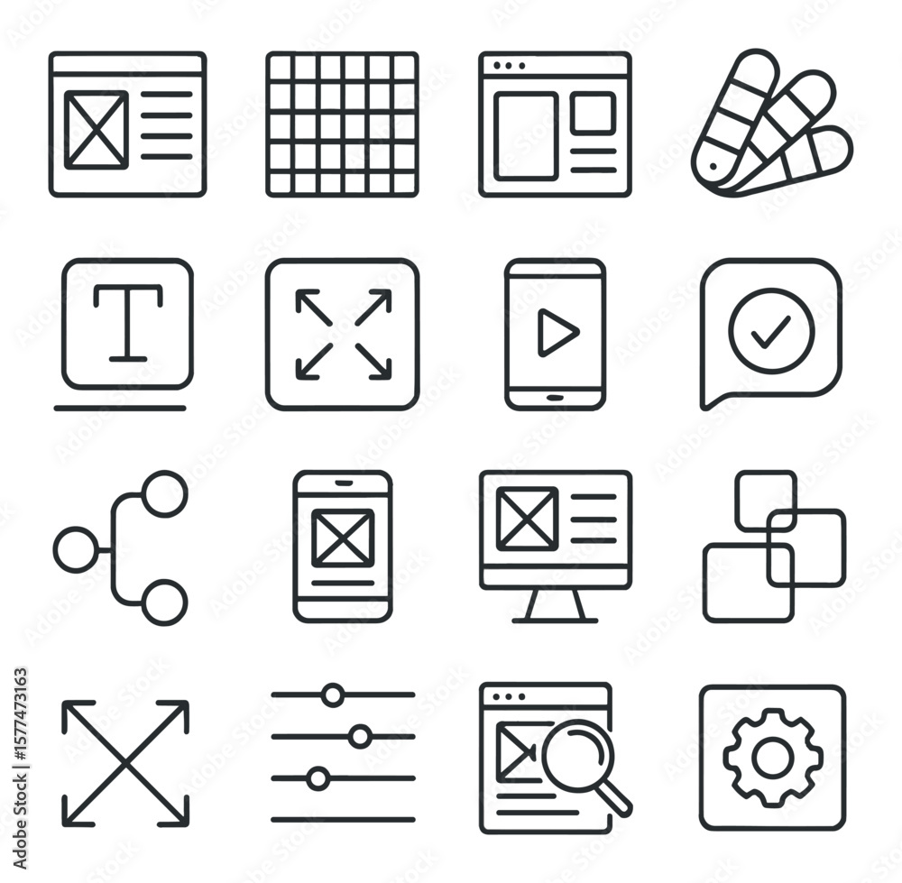 Wall mural ui and ux design icon collection, simple interface symbols for user interface design
