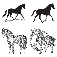 Elegant Horse Silhouette and Line Art Designs A Collection of Equestrian Inspired Black and White Illustrations
