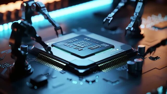 Robotics assemble microchip technology in modern manufacturing process