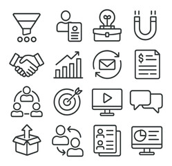 Sales and crm icon collection, business symbols. marketing and communication icon set
