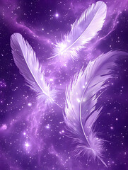 Obraz premium Ethereal feathers dancing in cosmic space fantasy art vibrant colors galactic scene