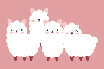 Cute cartoon sheep and baby lamb animal vector illustration with a pink heart design
