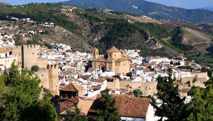 Panoramic view of a Spanish town nestled in a valley