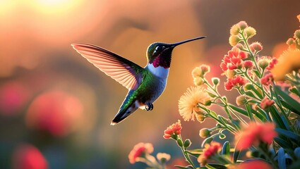 Fototapeta premium hummingbird feeding on flower