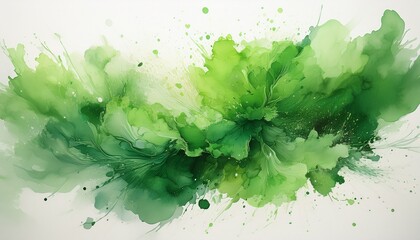 abstract green watercolor explosion creates an earthy vibrant texture against a clean white canvas