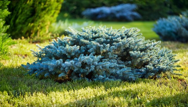 blue star juniper plant himalayan juniper needled evergreen shrub with silvery blue densely packed foliage in the summer garden