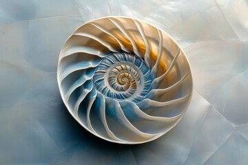 Obraz premium Spiral Shell, Blue and Gold, Nature's Design