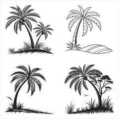 Obraz premium Tropical Paradise Black and White Silhouettes of Palm Trees and Lush Vegetation in a Stylized Artistic Rendering
