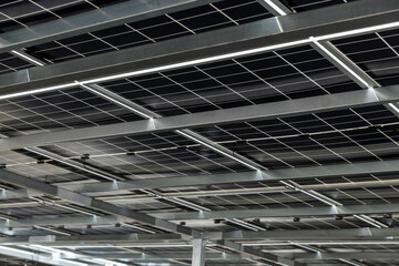 Solar cell photovoltaic panels technology for renewable energy solution on roof. Electrical energy obtained from nature sunlight clean renewable energy.
