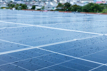 Solar cell photovoltaic panels technology for renewable energy solution on roof. Electrical energy obtained from nature sunlight clean renewable energy.