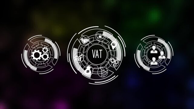 a VAD concept button on a futuristic .holographic advanced HUD circle platform Business, Technology, Internet and network concept Seamless loop technology network black background concept. 4k video