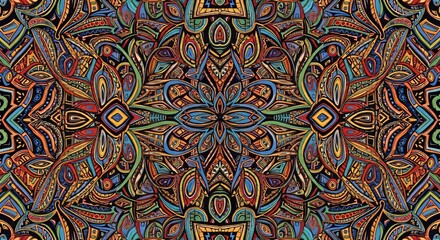 Kaleidoscopic Abstract: Vibrant, Symmetrical Design in Rich Hues of Blue, Orange, and Teal