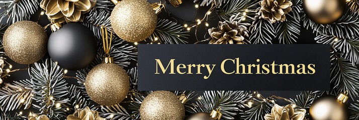 Chic Christmas Layout with Golden Leaves and Baubles – Generative AI