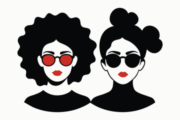 Fototapeta premium Stylish Women's Fashion Illustration Afro and Bun Hairstyles with Sunglasses