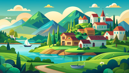 Fototapeta premium Lilongwe, Malawi – Peaceful green spaces, earthy houses, and wide sky over tranquil landscapes. Village charm and city modernity blend in this lakeside capital.