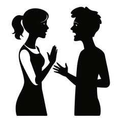 Emotional Couple Arguing Silhouette – Serious Conversation Vector on Clean White Background for Relationship Awareness

