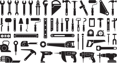 Set of Construction and Hand Tools Silhouettes – Vector Icons for DIY and Repair Projects
