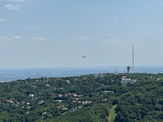 aerial view of the city with a helicopter