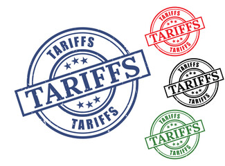 Tariffs Grunge Rubber Stamp Collection, Import Tax Customs Duty Vector Set  