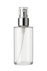 Elegant Transparent Spray Bottle with Metallic Cap Isolated on White