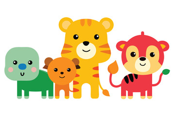 Naklejka premium Adorable Cartoon Animals Tiger, Lion, and More Cute Creatures
