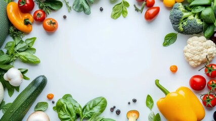 Vibrant arrangement of seasonal vegetables and herbs forming a decorative frame on a textured background, ideal for autumnal themes and culinary designs
