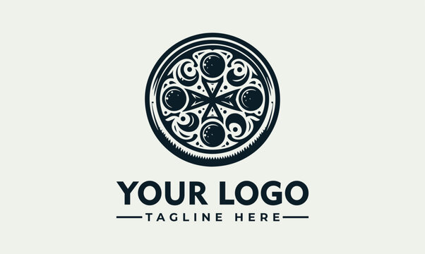 Ornate circular pizza logo design, featuring stylized cheese and crust, ideal for a pizzeria or Italian restaurant. - Powered by Adobe