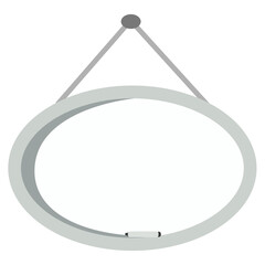 Oval hanging whiteboard with modern clean design and rope, isolated on white background, perfect for office, education, signage, and decoration.
